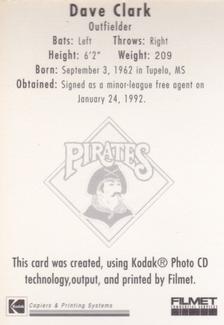 1995 Kodak Pittsburgh Pirates #NNO Dave Clark Back