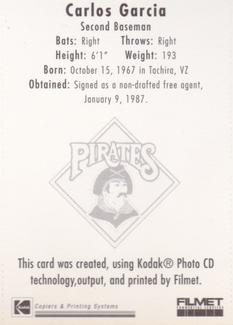 1995 Kodak Pittsburgh Pirates #NNO Carlos Garcia Back