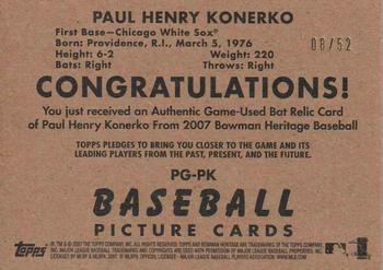 2007 Bowman Heritage - Pieces of Greatness Black #PG-PK Paul Konerko Back