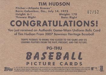 2007 Bowman Heritage - Pieces of Greatness Black #PG-THU Tim Hudson Back