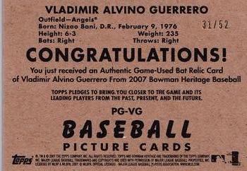 2007 Bowman Heritage - Pieces of Greatness Black #PG-VG Vladimir Guerrero Back