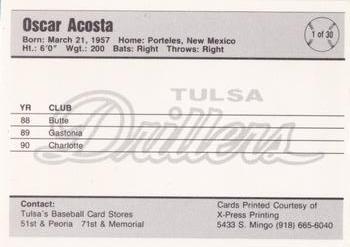 1991 Tulsa Drillers #1 Oscar Acosta Back