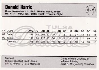 1991 Tulsa Drillers #11 Donald Harris Back