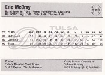 1991 Tulsa Drillers #18 Eric McCray Back