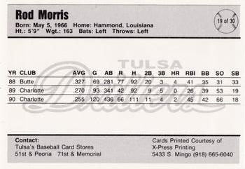 1991 Tulsa Drillers #19 Rod Morris Back