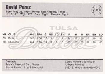 1991 Tulsa Drillers #21 David Perez Back