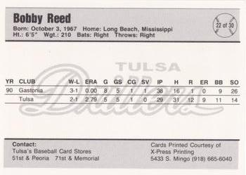 1991 Tulsa Drillers #22 Bobby Reed Back