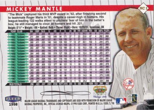 1998 Fleer National Convention #NC1 Mickey Mantle Back