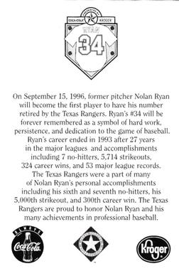 1996 Coca-Cola/Kroger Nolan Ryan #NNO Nolan Ryan Back