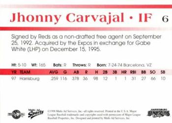 1998 Multi-Ad Harrisburg Senators #6 Jhonny Carvajal Back