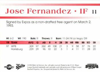 1998 Multi-Ad Harrisburg Senators #11 Jose Fernandez Back