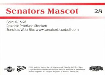 1998 Multi-Ad Harrisburg Senators #28 Senators Mascot Back
