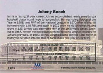1993 Spectrum Diamond Club Reds Greats - Non-Autographed #1 Johnny Bench Back