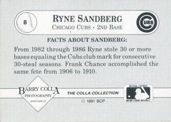 1991 The Colla Collection Ryne Sandberg #8 Ryne Sandberg Back