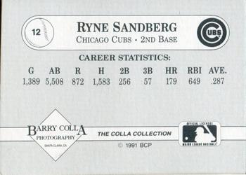 1991 The Colla Collection Ryne Sandberg #12 Ryne Sandberg Back