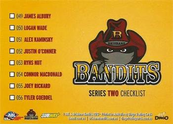 2013-14 Dingo Australian Baseball League #NNO Brisbane Bandits Series 2 Checklist Back
