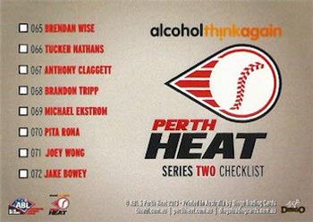 2013-14 Dingo Australian Baseball League #NNO Perth Heat Series 2 Checklist Back