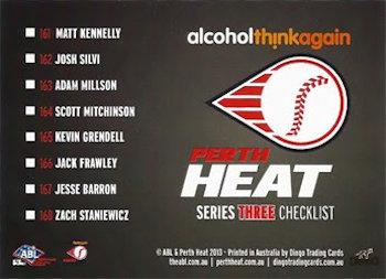 2013-14 Dingo Australian Baseball League #NNO Perth Heat Series 3 Checklist Back