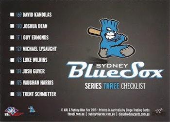 2013-14 Dingo Australian Baseball League #NNO Sydney Blue Sox Series 3 Checklist Back