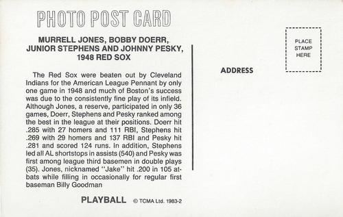 1983 TCMA Play Ball Postcards #2 Jake Jones / Bobby Doerr / Vern Stephens / Johnny Pesky Back