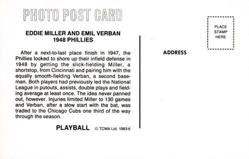 1983 TCMA Play Ball Postcards #6 Eddie Miller / Emil Verban Back