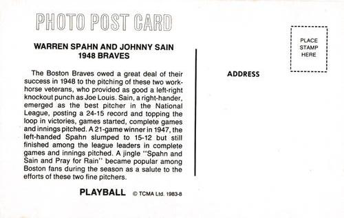 1983 TCMA Play Ball Postcards #8 Warren Spahn / Johnny Sain Back