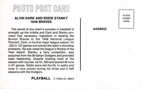 1983 TCMA Play Ball Postcards #9 Alvin Dark / Eddie Stanky Back