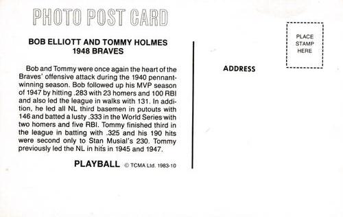 1983 TCMA Play Ball Postcards #10 Bob Elliott / Tommy Holmes Back