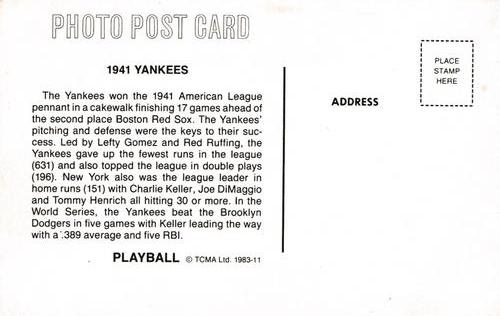 1983 TCMA Play Ball Postcards #11 1941 Yankees Team Back