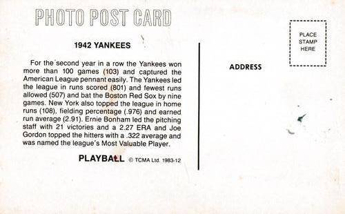 1983 TCMA Play Ball Postcards #12 1942 Yankees Team Back