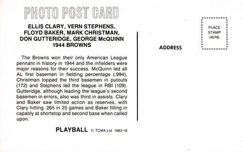 1983 TCMA Play Ball Postcards #18 Ellis Clary / Floyd Baker / Vern Stephens / Mark Christman / Don Gutteridge / George McQuinn Back