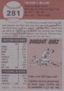 1984 Baseball Cards Magazine Repli-Cards #281 Ted Williams Back