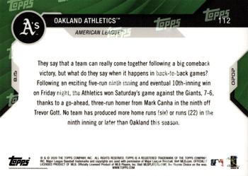 2020 Topps Now #112 Oakland Athletics Back