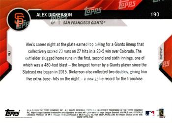 2020 Topps Now #190 Alex Dickerson Back