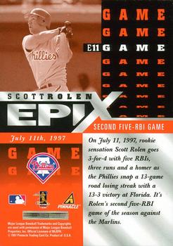 1998 Score - Epix Orange #E11 Scott Rolen Back