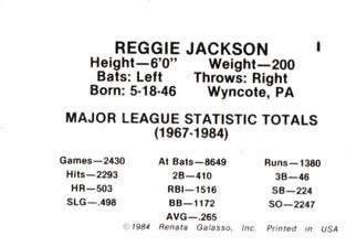 1984 Galasso Reggie Jackson Mini #1 Reggie Jackson Back