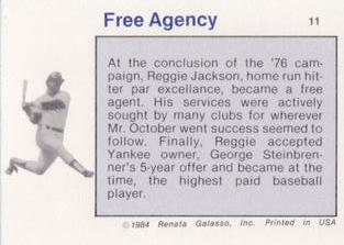 1984 Galasso Reggie Jackson Mini #11 Reggie Jackson Back