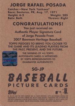 2007 Bowman Heritage - Signs of Greatness #SG-JP Jorge Posada Back