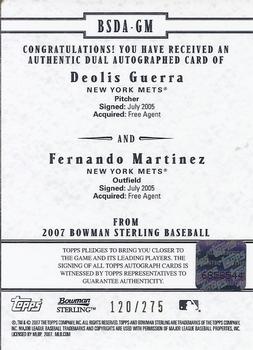 2007 Bowman Sterling - Dual Autographs #BSDA-GM Deolis Guerra / Fernando Martinez Back