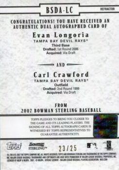 2007 Bowman Sterling - Dual Autographs Black Refractors #BSDA-LC Evan Longoria / Carl Crawford Back