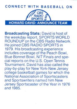 1986 CBS Radio Sports Game of the Week #NNO Howard David Back