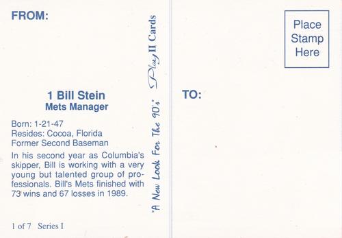 1990 Play II Columbia Mets Postcards #1 Series I Bill Stein Back