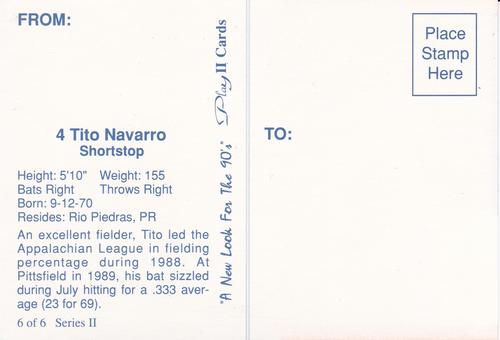 1990 Play II Columbia Mets Postcards #6 Series II Tito Navarro Back