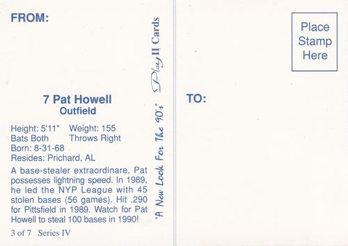 1990 Play II Columbia Mets Postcards #3 Series IV Pat Howell Back