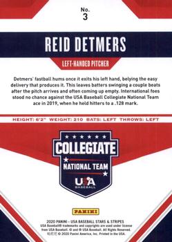 2020 Panini USA Baseball Stars & Stripes #3 Reid Detmers Back