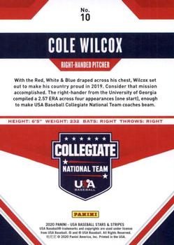 2020 Panini USA Baseball Stars & Stripes #10 Cole Wilcox Back