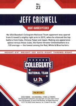 2020 Panini USA Baseball Stars & Stripes #22 Jeff Criswell Back