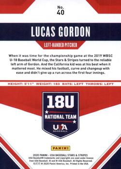 2020 Panini USA Baseball Stars & Stripes #40 Lucas Gordon Back