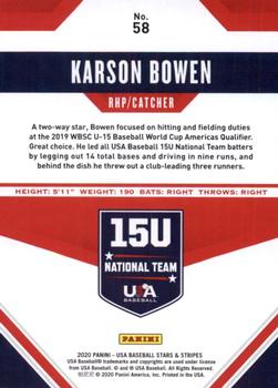2020 Panini USA Baseball Stars & Stripes #58 Karson Bowen Back