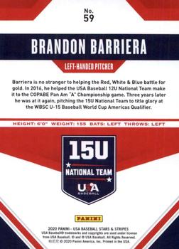 2020 Panini USA Baseball Stars & Stripes #59 Brandon Barriera Back